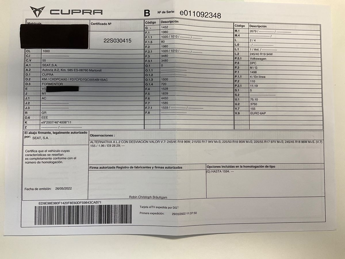 Cupra Formentor 1.5 TSI ACT
