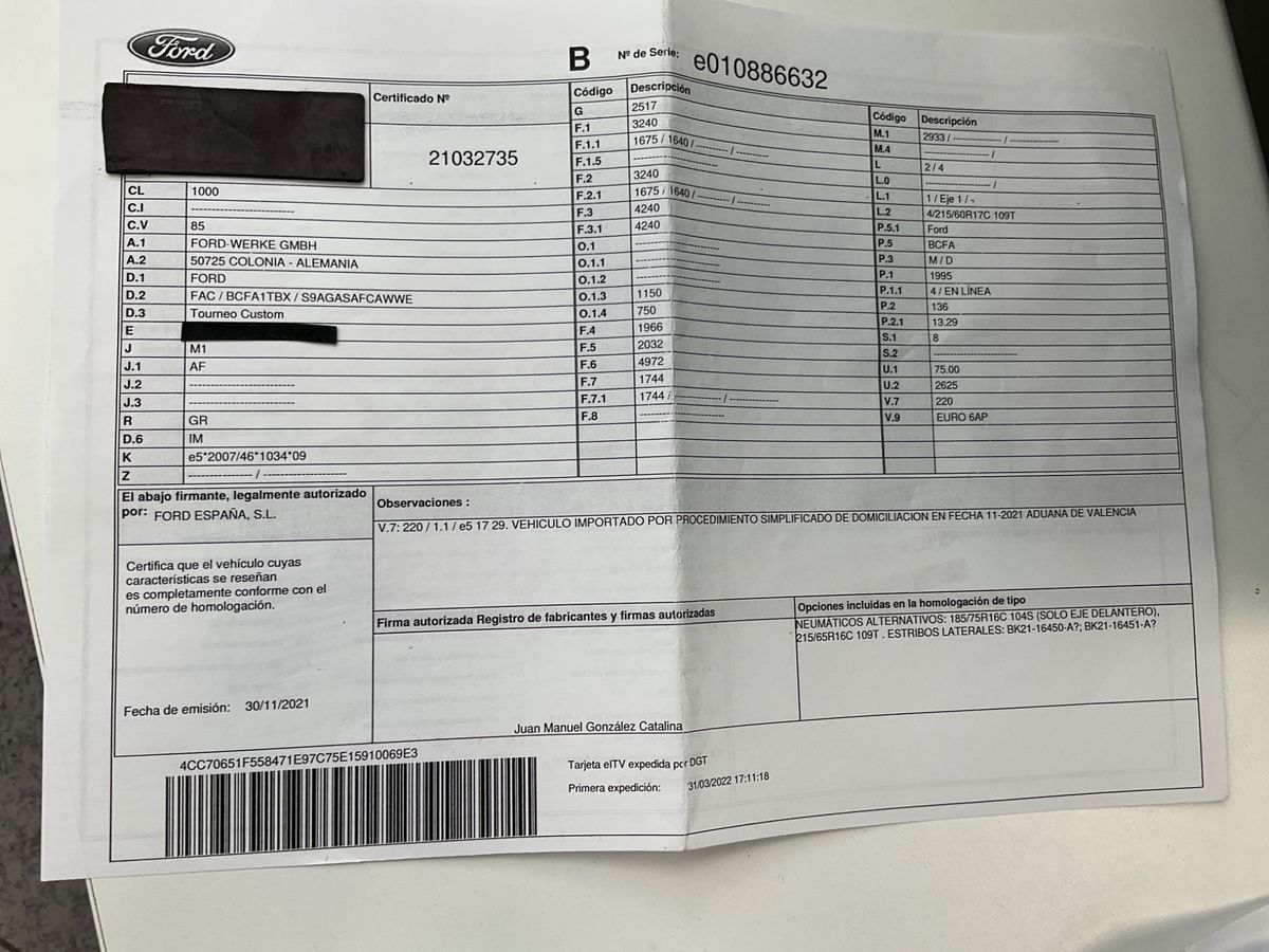 Ford Tourneo Custom 2.0 TDCi 320 L1 Tourneo Titanium